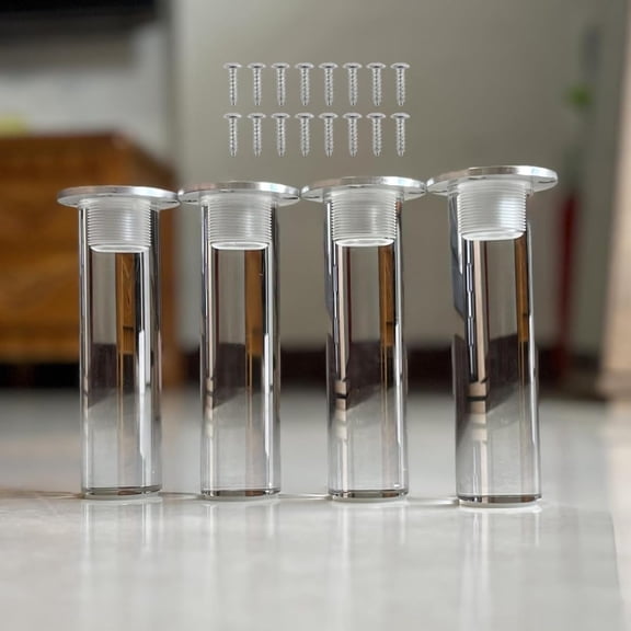 Clear Acrylic Furniture Legs Set of 4 for Sofas and Cabinets, Adjustable Replacement Feet