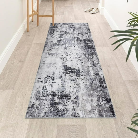 YUSAZENS 5 x 7 Non-Slip Washable Rug Runner, Abstract Soft Carpet with Rubber Backing, Durable Long Runner for Hallways, Kitchen, Bedroom, Bathroom, Entryway Light Gray