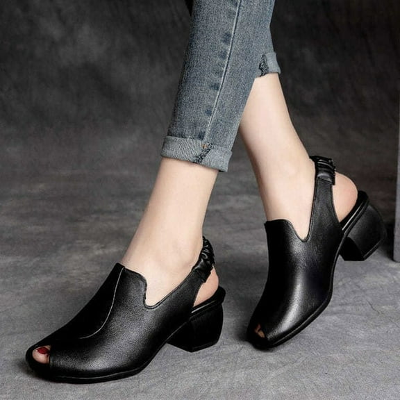 KBODIU Women's Chunk Low Heel Pump Sandals Retro Thick Heel Comfortable Outwear Open Toe Sandals