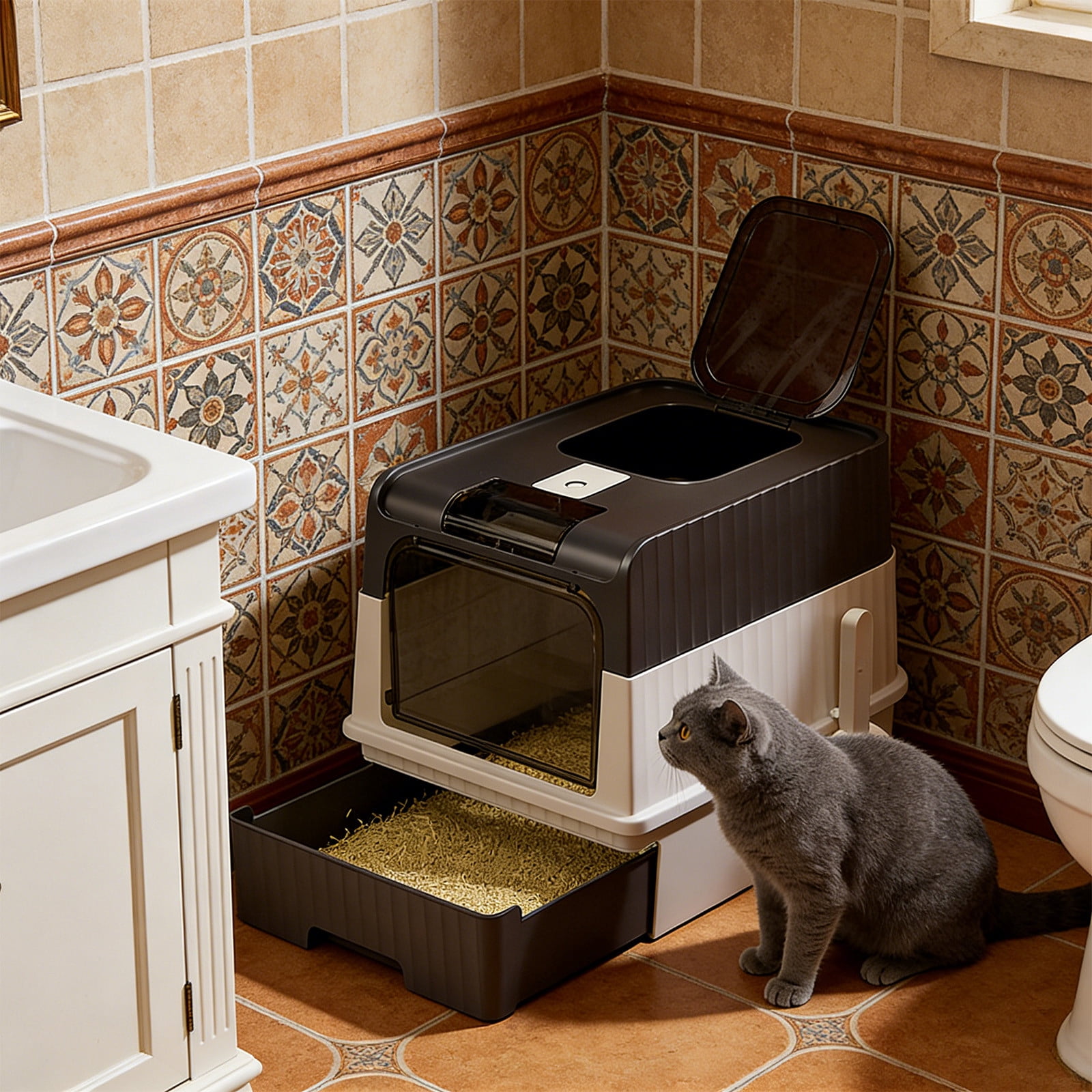 WLAGOOD Large Portable Foldable Cat Litter Box 19.3×13.8×14.6in Fully Enclosed Pan Detachable Drawer Odor Control Anti-Splashing Smooth Edge Spacious Entrance Indoor Cat Toilet
