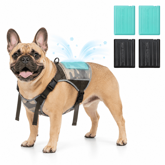 S SAVIOR COOL Dog Cooling Harness Vest with 4 Reusable Ice Packs, Adjustable Reflective UV Protection Cooling Jacket for Medium Large Dogs, Summer Outdoor Walking Hiking