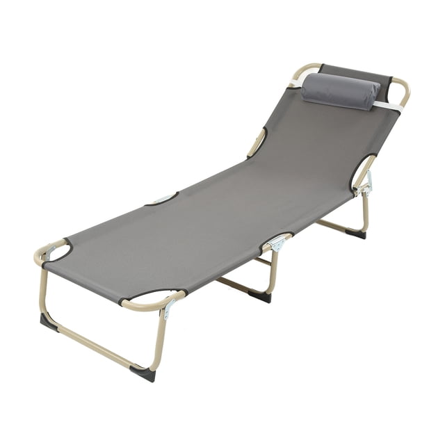 Lounge Chair, Iron Single Bed Recliner, Folding Reclining Lounger, Camping Bedchair, Folding Bed, Patio Lounge Chair, Outdoor Chaise Lounge with Pillow for