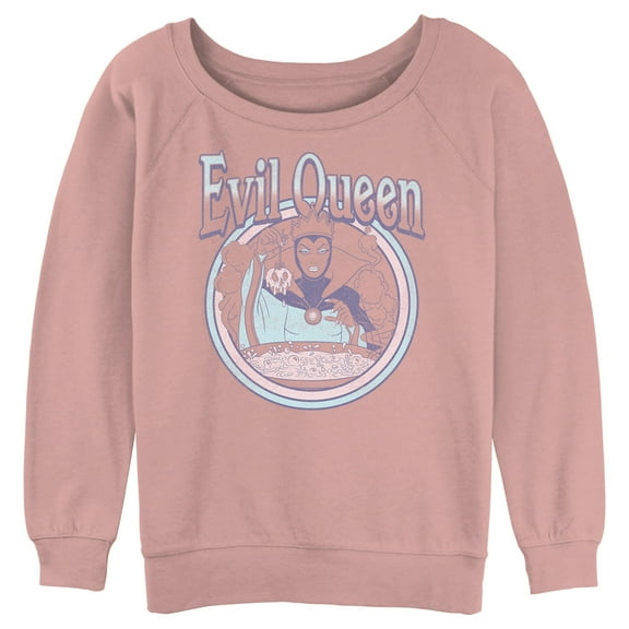 Junior's Snow White and the Seven Dwarfs Evil Queen Pastel Logo Sweatshirt Desert Pink Large