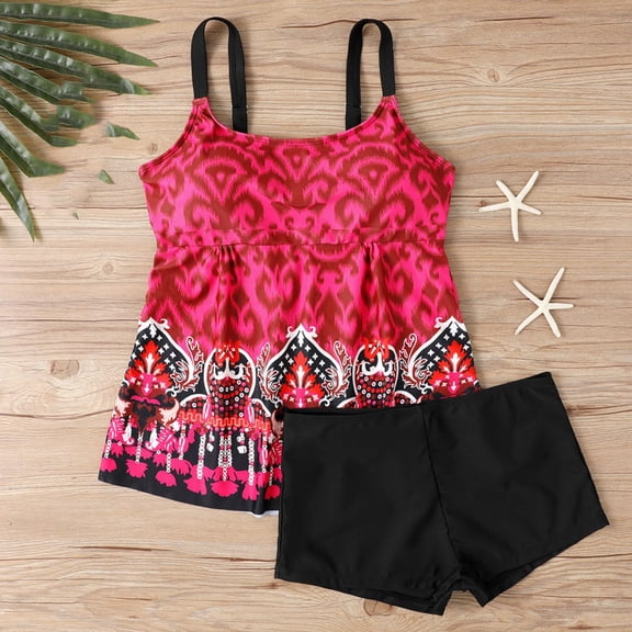 Tankini Swimsuit for Women Print Open Back Tank Tops with High Waisted Boyshort Plus Size Bathing Suit for Beach Vacation 4XL