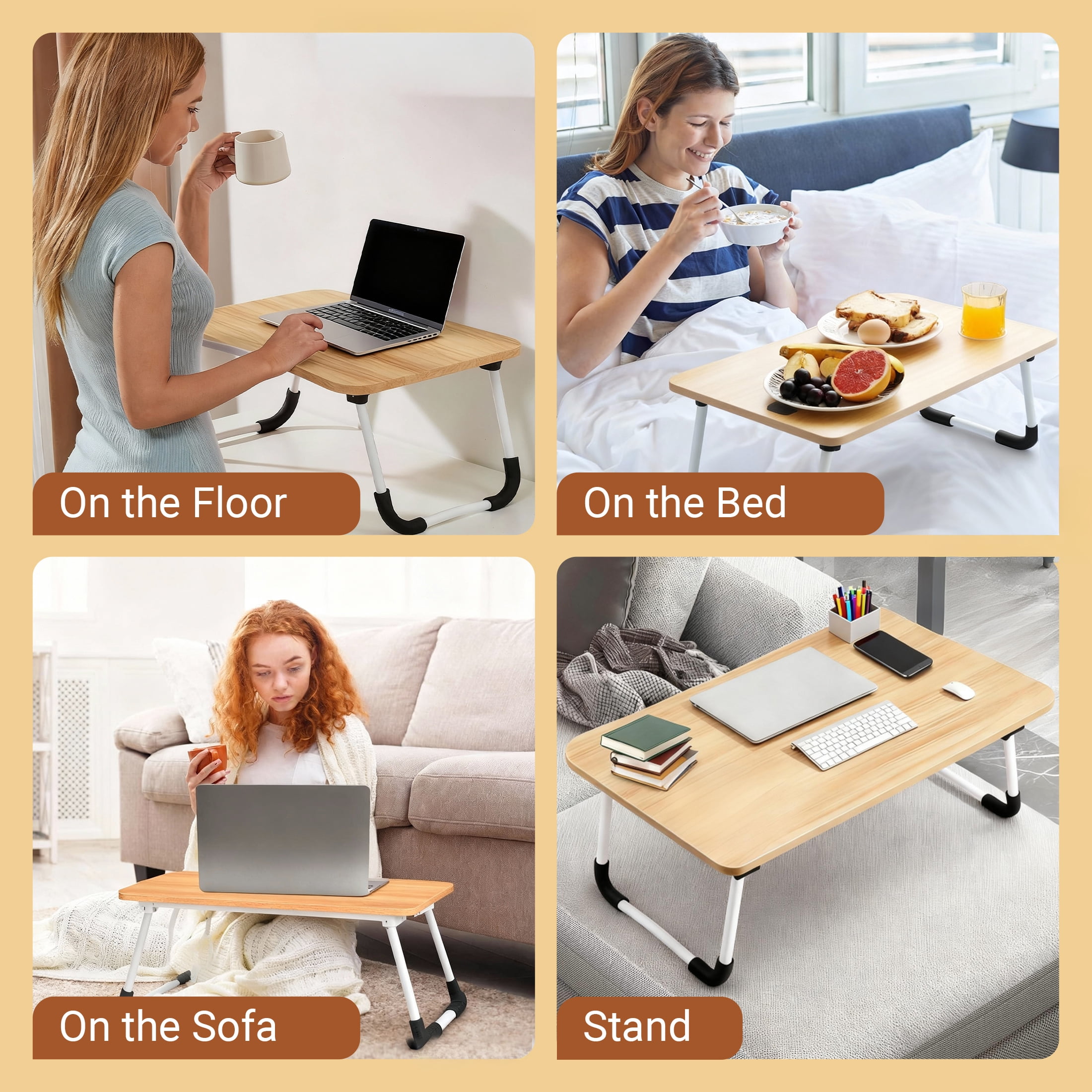 Lap Desk, Foldable 23.6 Inch Portable Bed Desk, Laptop Table Portable Desk for Working Reading Writing, Eating