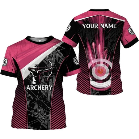 Custom Archery T-Shirt Bow and Arrow Personalized 3D Shirts for Archer Men Women Target Team Archery Apparel Gifts (Pink 5XL)