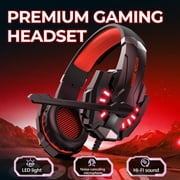 Gaming Headset with Microphone, Compatible with PS4 PS5 Xbox One PC Laptop, Over-Ear Headphones with LED Light, Noise Canceling Mic, 7.1 Stereo Surround Sound,Soft Earmuffs for Nintendo Series X|S