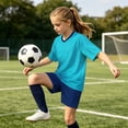 thumbnail image 4 of Nilvkv Toddler Girl Outfit, Girls Athletic Sets, Fast Dry Breathable Short Sleeve Jersey and Pocketed Shorts Set Training Blue 13-14 Years, 4 of 8