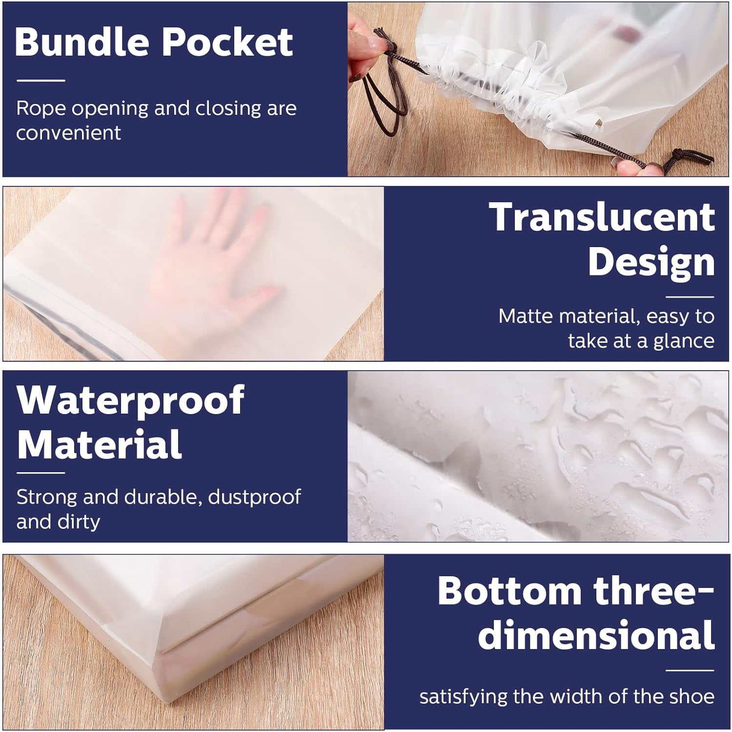 50 Pcs Translucent Shoes Bags for Travel Storage Large Clear Drawstring Bags Plastic Portable Shoe Organizer Pouch (Classic,11.8 x 15.7 Inches)
