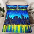 thumbnail image 2 of Homewish Abstract City Silhouette Full Size Sheets,Watercolor Oil Painting Bed Sheets,Yellow Blue Sheet Sets For Adult,Super Cozy Room Decor,4 Pieces, 2 of 7