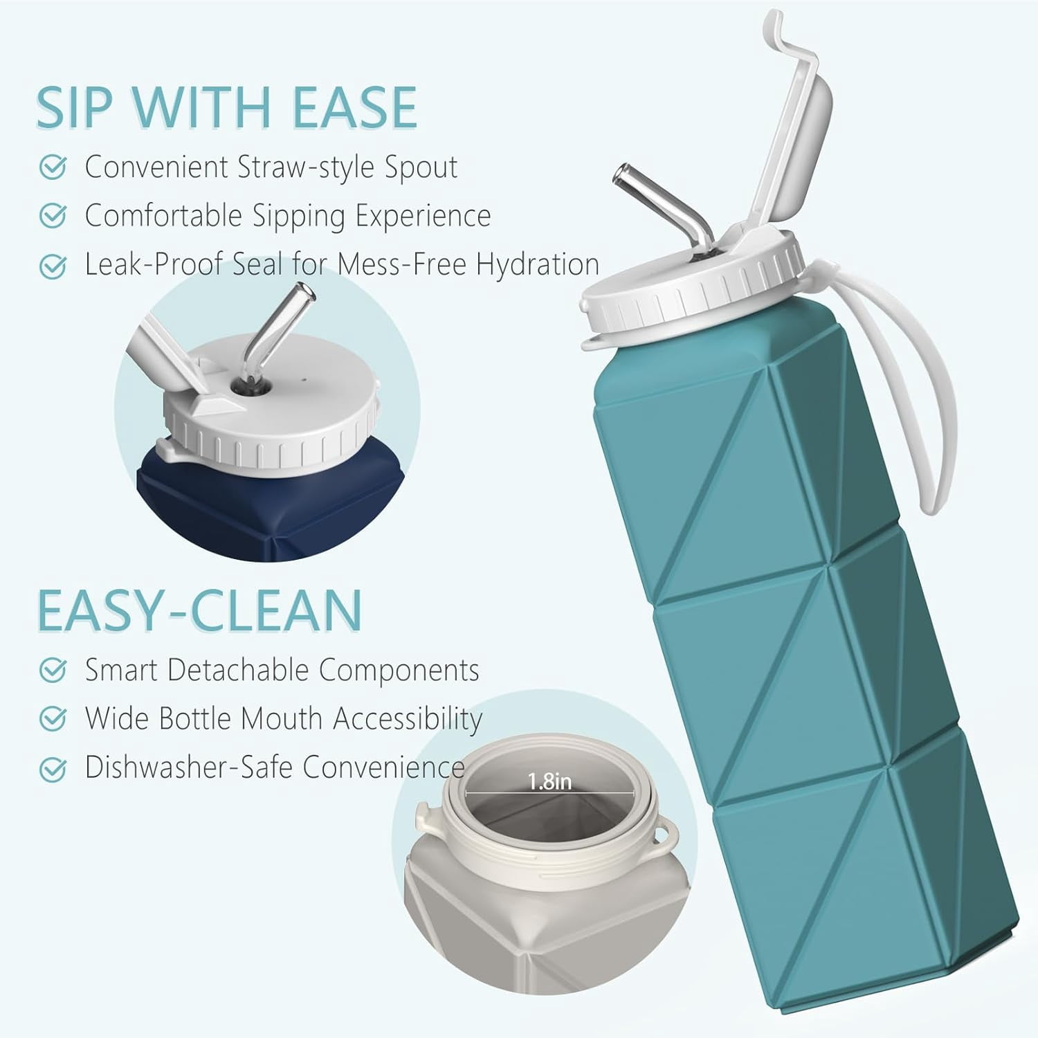 WarmH Collapsible Water Bottles 2 Pack, Silicone Foldable Portable Travel Water Bottle 20.6oz, Folding Lightweight Reusable Leakproof for Traveling Camping Hiking Cycling Yoga Sports Outdoor