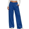 thumbnail image 5 of Qingpeng Womens Casual Solid Color Wide Leg Sweatpants Elastic Ruffled Waist Loose Sports Trousers with Side Pockets, 5 of 9