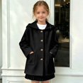thumbnail image 2 of Girls Hooded Single Coat, Kids Solid Color Mid Length Button Down Trench Outerwear, Long Sleeve Warm Overcoat with Side Pockets for Fall Winter(Black,6-7 Years), 2 of 5