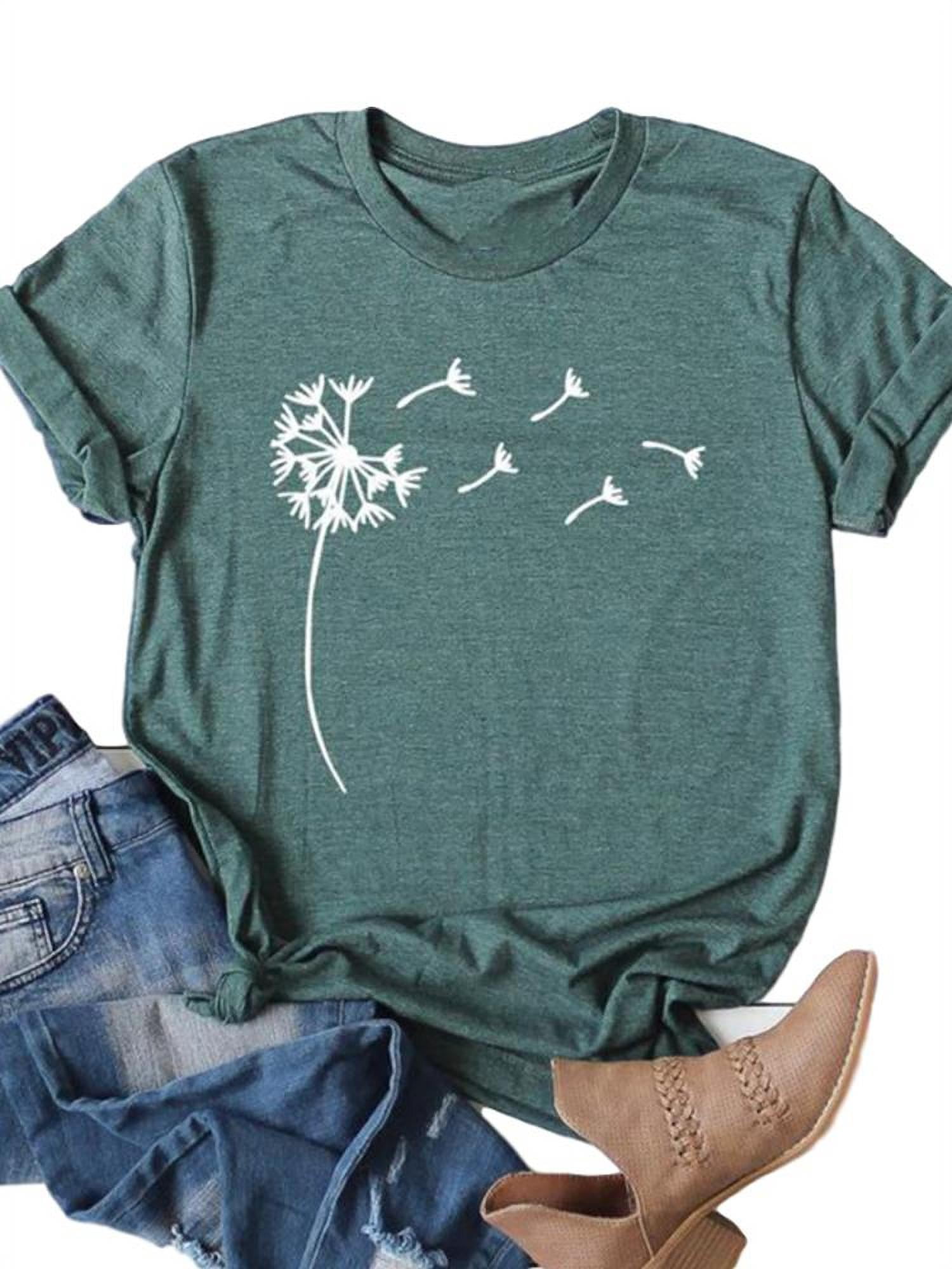 2021 Fashion Womens Funny Graphic T-Shirts Casual Dandelion Printing O-Neck Blouse Tops POTO Womens Short Sleeve Tops