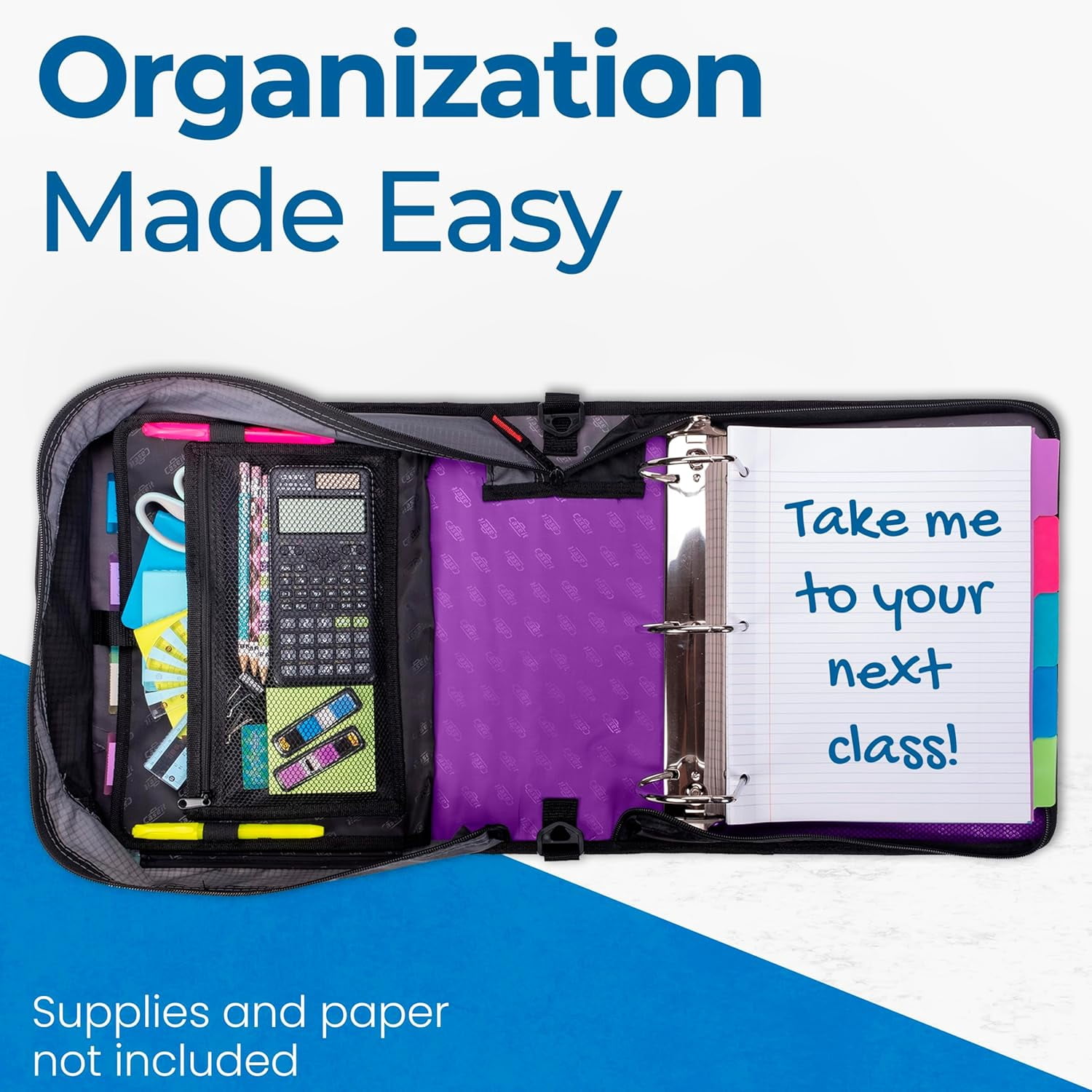 Case it King Size Mighty Zip Tab Binder, 3 Rings, 4" Capacity, 11 X 8.5, Purple