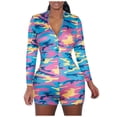 thumbnail image 3 of Justaucorps à Manches Longues pour Femmes, Mode, Col en V, Imprimé Floral, Combinaison à Manches Longues, Vêtement de Nuit, Justaucorps, 3 of 3