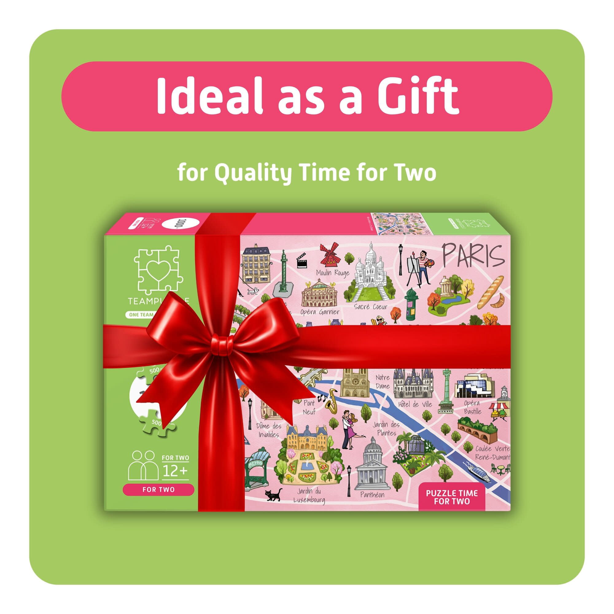 TEAMPUZZLE: Paris - 1,000pc Puzzle, 2 Jigsaw Sections, Illustrated City Destinations Map, 27 x 19", Includes Code Extras, Family & Friends 12+