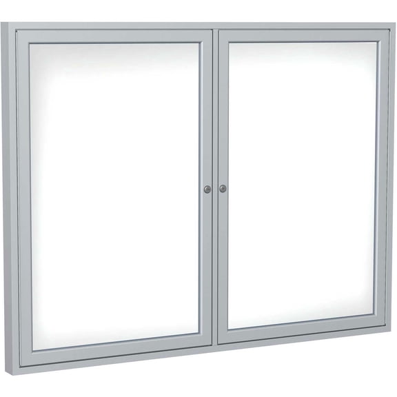 Pemberly Row Ceramic 36" x 48" 2 Door Enclosed Magnetic Whiteboard in White