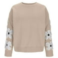 thumbnail image 5 of Miluxas Women's Floral Pattern Crewneck Long Sleeve Drop Shoulder Sweaters Pullover Tops Beige S(S), 5 of 9