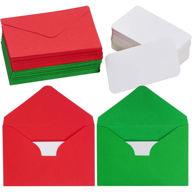 200 Sets Small Christmas Blank Cards with Small Gift Card Wedding Invitation Envelopes for Christmas 4 x 2.9 Inch Red Green