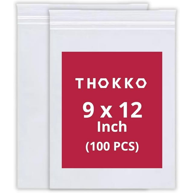 Clear Reclosable Bags, Single Track Zipper, 9x12 Inch, 2 Mil Thickness Zip Plastic Poly Bags (100)