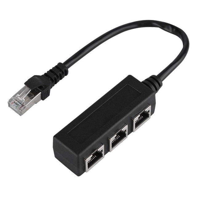 Adaptador de cable Ethernet RJ45 Mugast 1 macho a 3 hembras negro