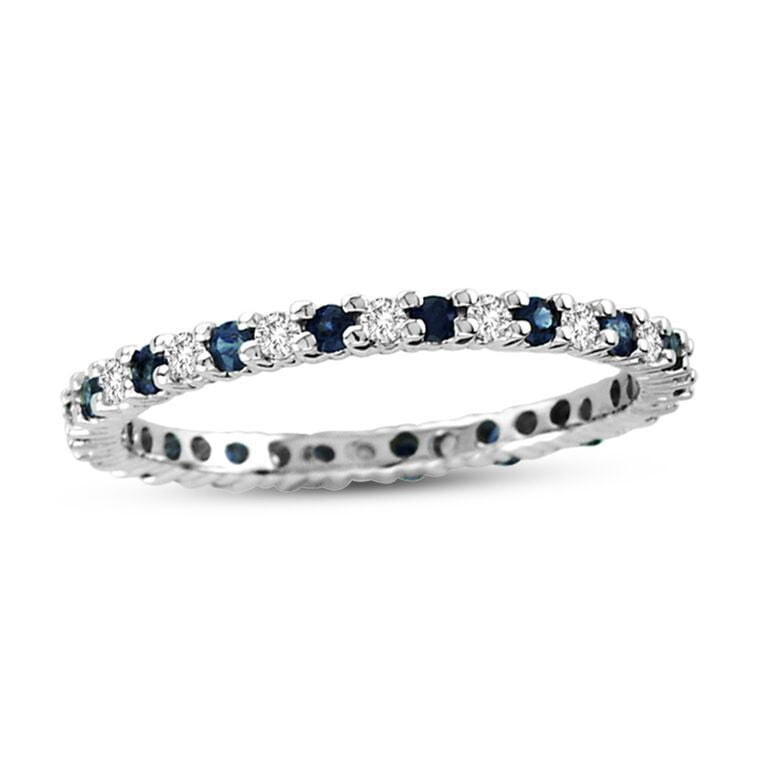 SL Collection 14K White Gold Diamond and Sapphire Eternity Band Ring