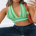 thumbnail image 3 of Women Deep V Neck Stripe Halter Crop Vest Backless Cami Tank Top, 3 of 6