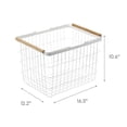 thumbnail image 6 of Yamazaki Home Wire Basket - Two Sizes, White, Steel + Wood, Medium, 6 gallons, 23 liters, Supports 6.6 pounds, Handles, Water Resistant, No Assembly, 6 of 6