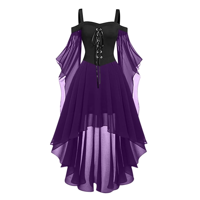 Robes Style Gothique pour Femmes Grande Taille Robe Midi Élégante avec Manches Évasées Ourlet Irrégulier