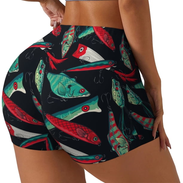 Fotbe Fishing Lure Shorts Sin Costuras – Shorts Deportivos de Cintura Alta para Mujer, Elásticos para Gimnasio, Yoga, Running o Ciclismo-X-Large