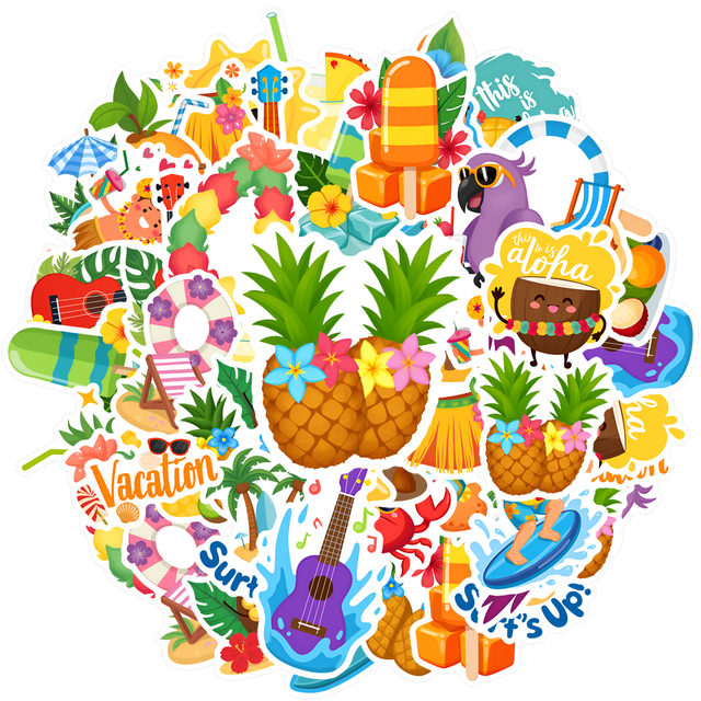 35pcs-50pcs Cartoon Stickers Animal Surf Stickers Vacation Stickers for Luggage Notebook Suitcase