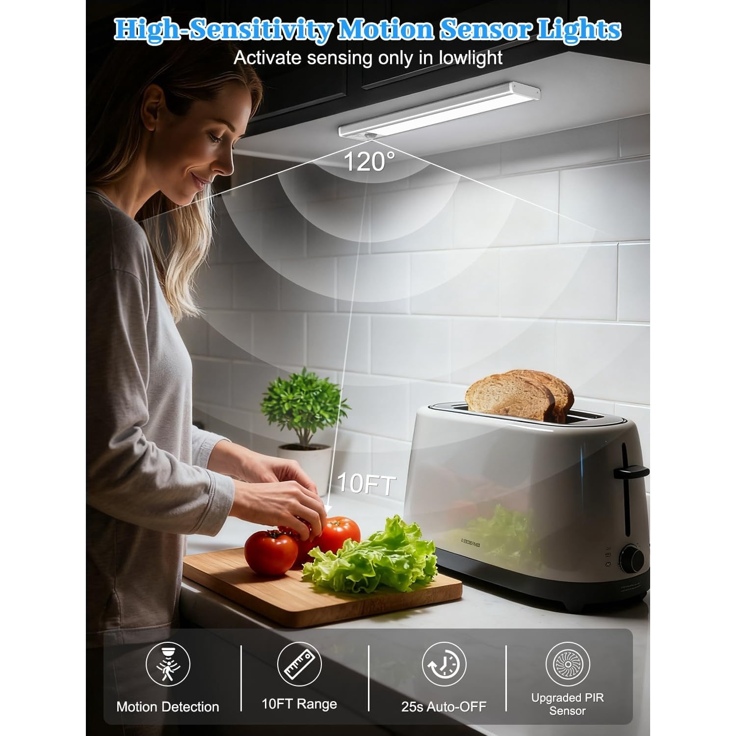 2000mAh Rechargeable Motion Sensor Light Indoor, Under Cabinet Lighting with Charging Station, 3 Color Tempers Dimmable Closet Lights Wireless, Magnetic Under Cabinet Lights for Kitchen, 6-Pack