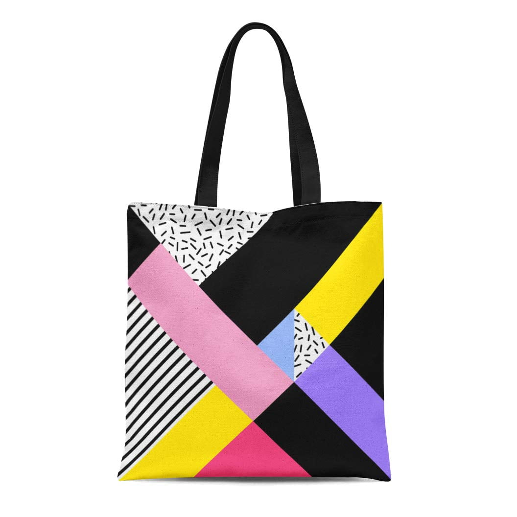 ASHLEIGH Canvas Tote Bag Colorful Retro Memphis Pattern Geometric Abstract in 1980S 1990S ...
