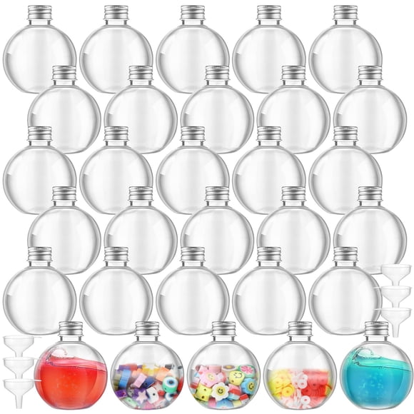 Botellas de plástico con forma de bola de 200 ml de Jinei, 30 unidades, con tapas