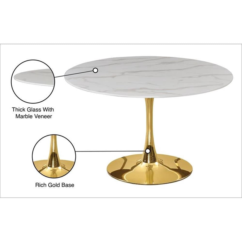 Pemberly Row 48" Round Faux Marble Top Dining Table with Gold Base