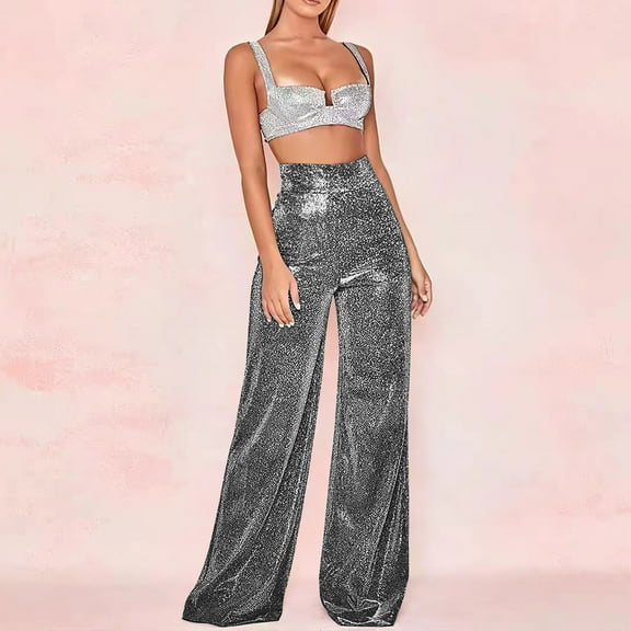 ALLLIST Pants for Women Loose Fit Wide Leg Lounge Pants Plain Elastic Waist Black Knit Pants for Teen