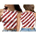 thumbnail image 4 of Débardeurs pour Femmes Jour de l'Indépendance Coupe Ajustée Col Rayé Crop Tops, 4 of 5