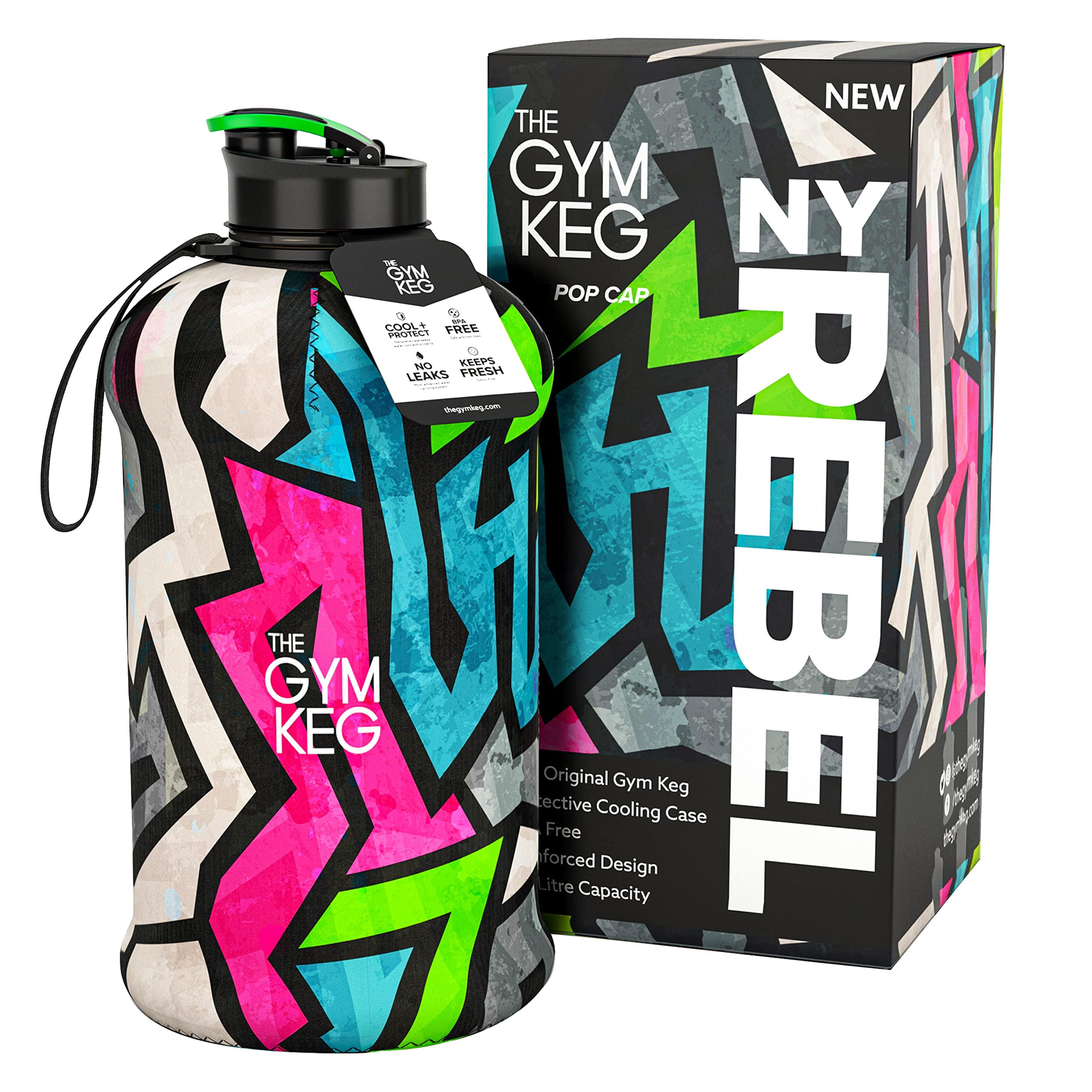 The Gym Keg Sports Water Bottle 2.2 L Insulated Half Gallon Carry