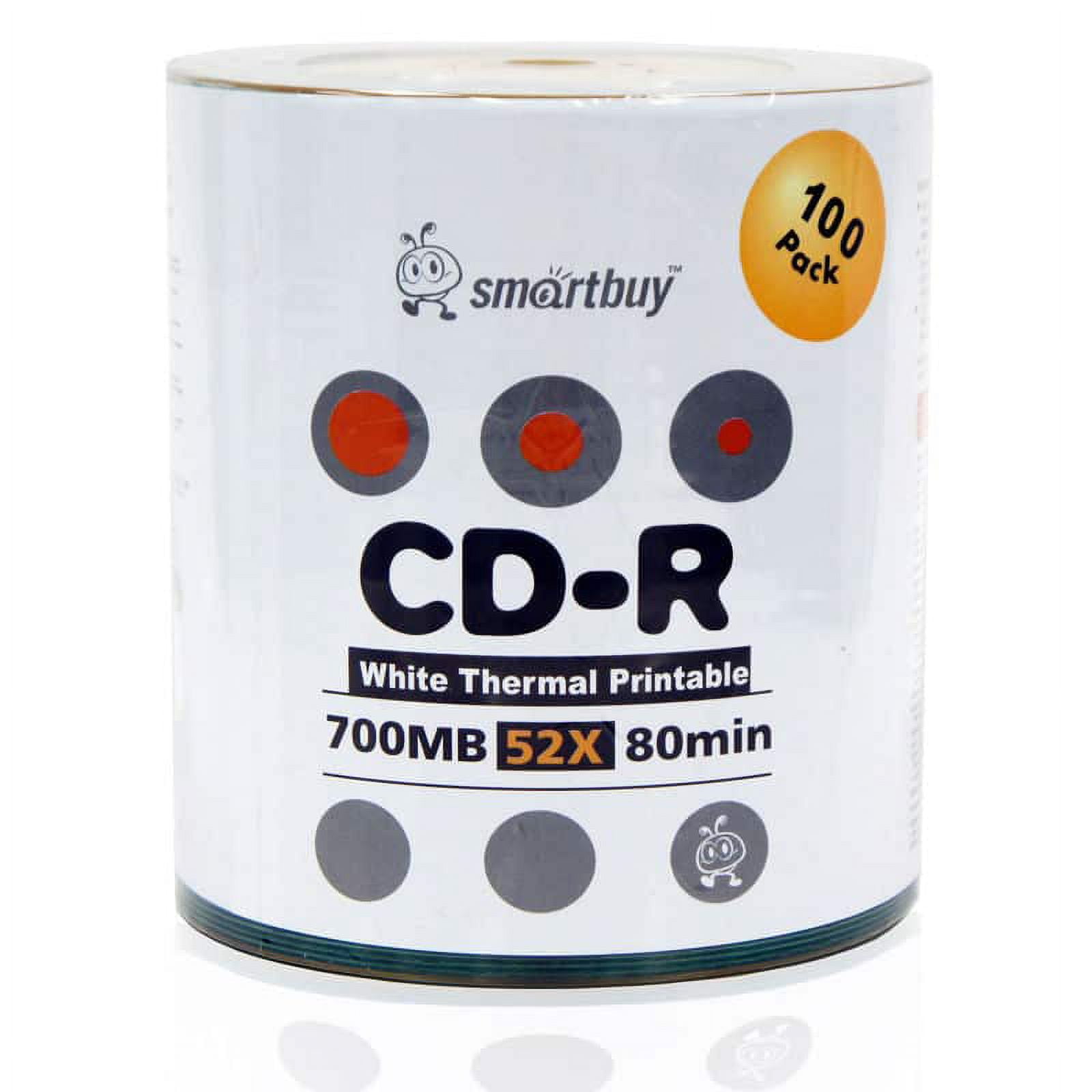 200 Pack Smartbuy 52X CD-R 700MB 80Min White Thermal Hub Printable Data Blank Media Recordable Disc