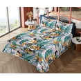 thumbnail image 4 of Ambesonne Memphis Vibes Fitted & Flat Sheet with Shams 4 Pcs Set, Strelitzia and Bird, King, Vermilion Lilac Teal, 4 of 5