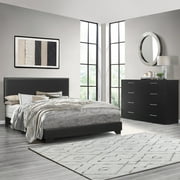Willow Nailhead Trim Upholstered Queen Bed, Black Faux Leather
