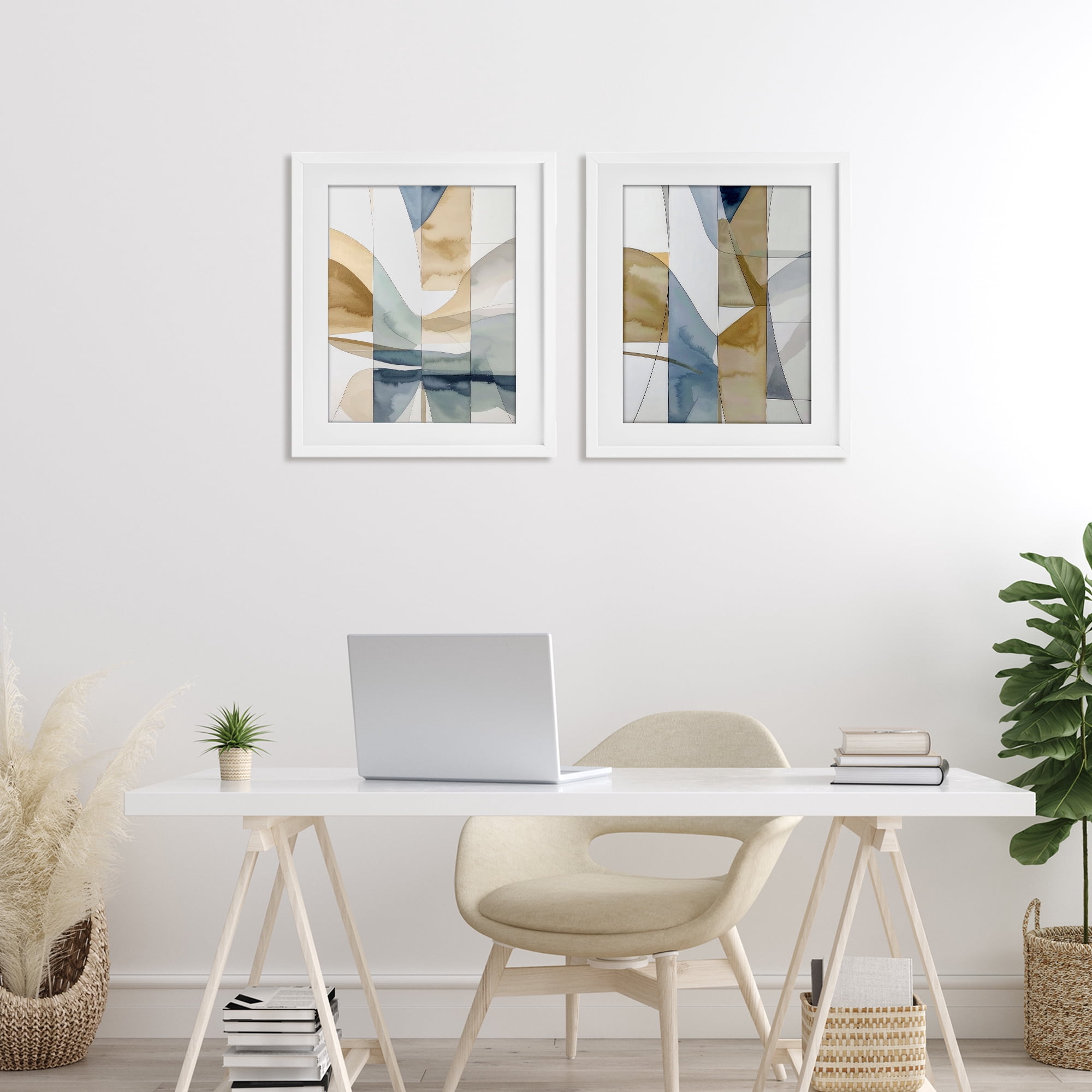 Stupell Industries Balanced Geographic Abstract 2 Piece White Framed Print Under Glass Set, design by Alonza Saunders