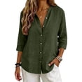 thumbnail image 3 of QASIEATN Women's Casual V Neck Button 3/4 Sleeve Linen Blouse Loose Fit Solid Color Tops for Summer Fall Fashion Outfits for Women, 3 of 7