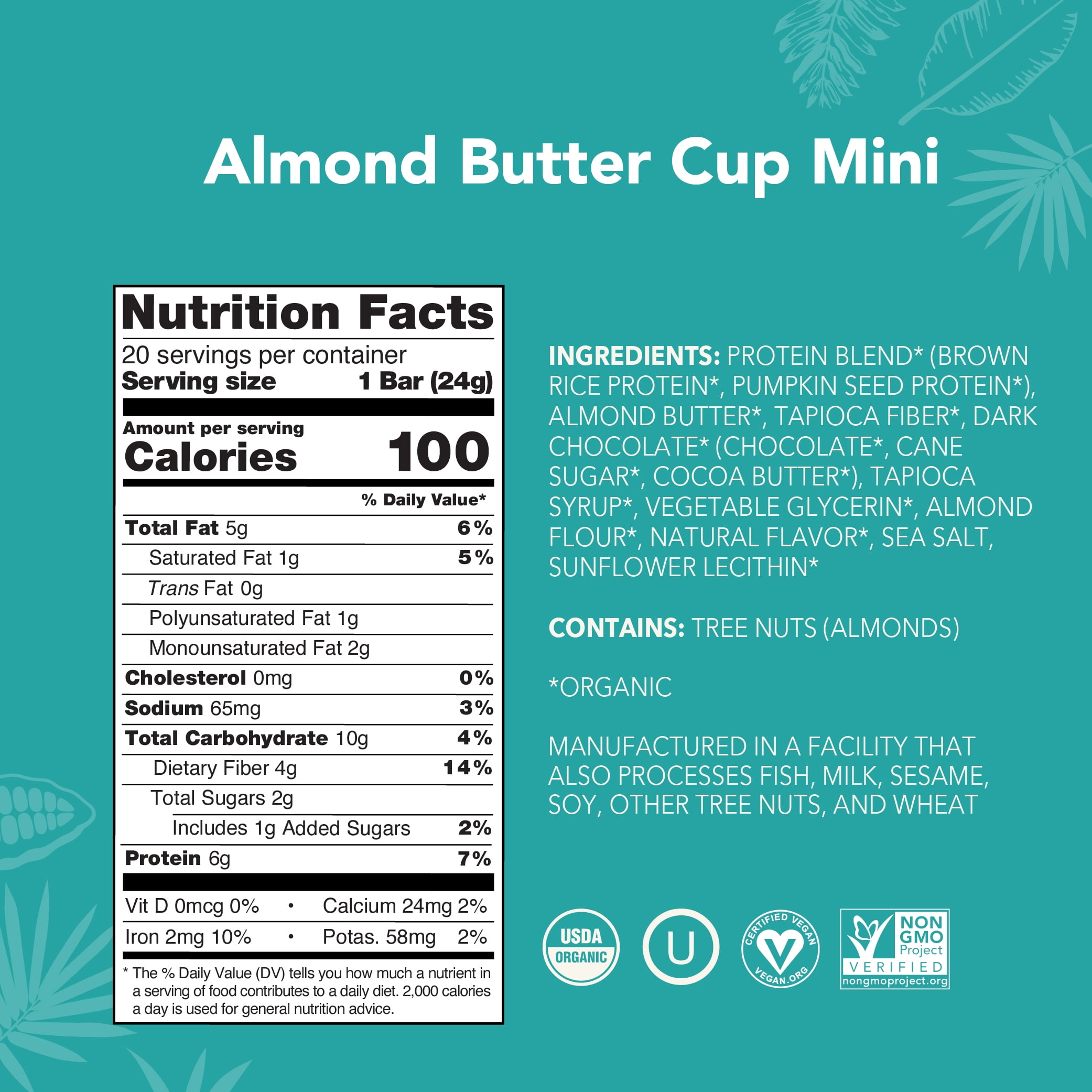 ALOHA, Organic Plant Based Protein, Mini Bars, Almond Butter Cup (Pack of 20)