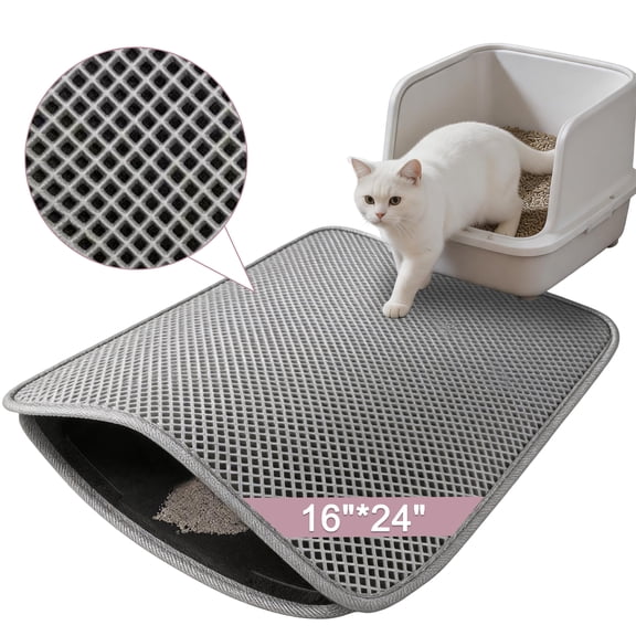 Cat Litter Mat, 16"×24" Double Layer Litter Trapping Mat, Waterproof & Non-Slip Cat Litter Box Mat, Easy Clean Kitty Litter Catcher Mat for Indoor Cats