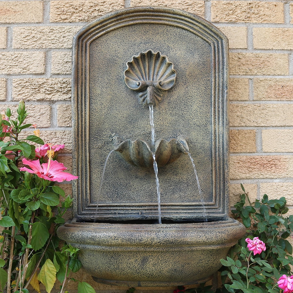Sunnydaze Seaside Solar Wall Fountain 27 Inch Floine Stone