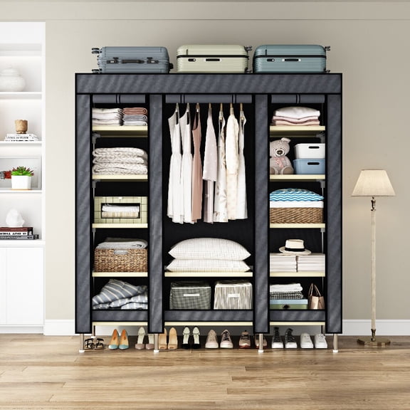 Clothes Organizer with 1 Hanging Rod Portable Closet with 11 Shelves& Cover Closet Organizer Clothes Rack Standing Closet Clothes Storage Wardrobe Garment Cabinet