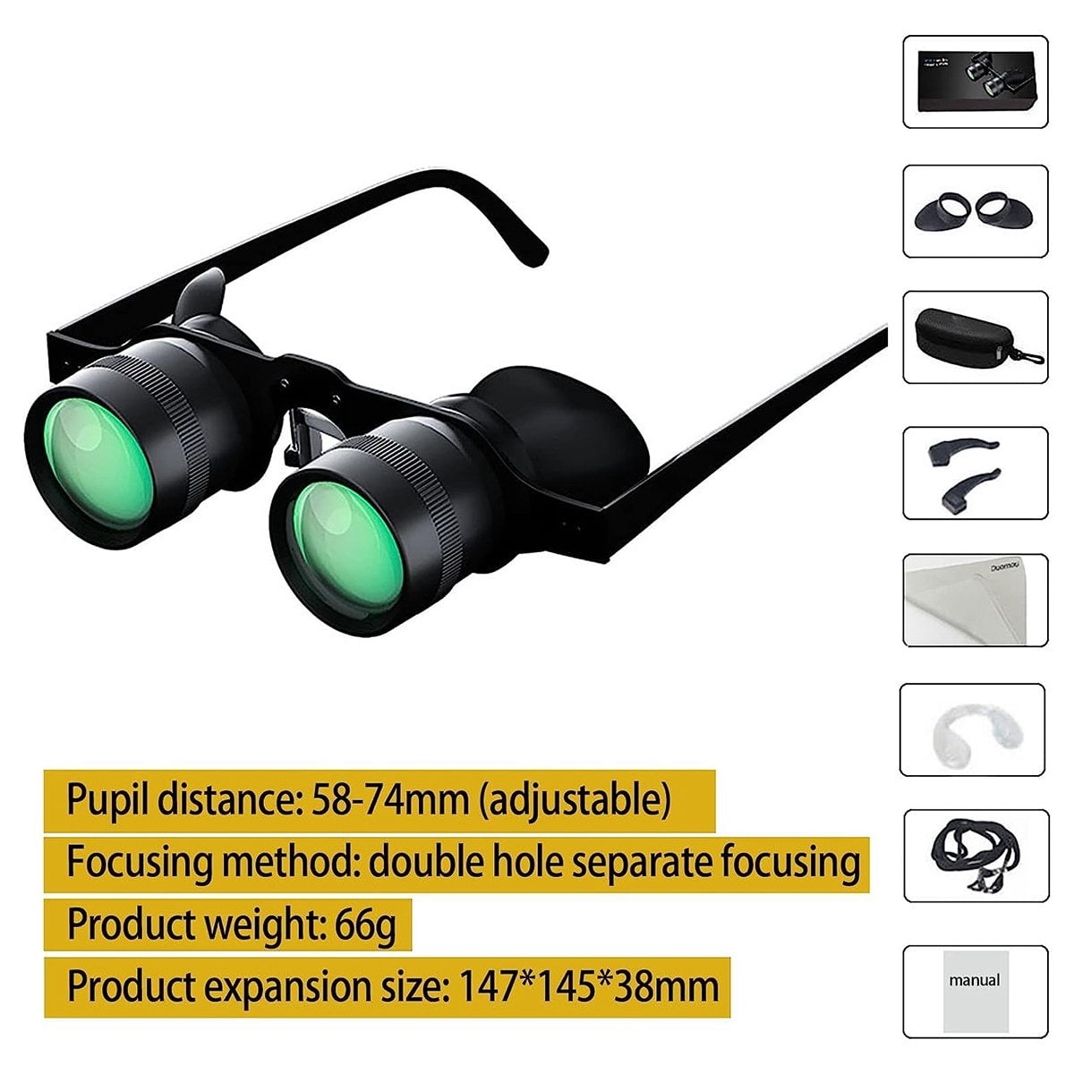 Professional Fishing Binoculars for Bird Watching,Theater, Portable Telescope Zoom Magnifier with 2 Polarized Lenses