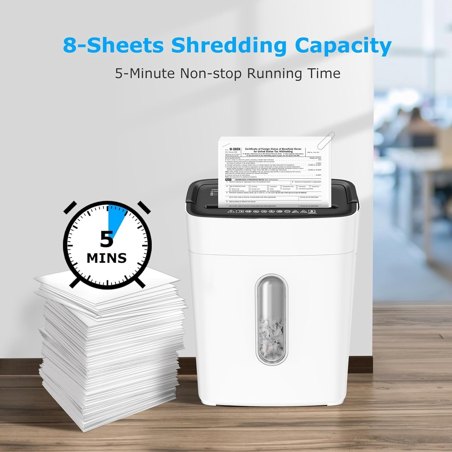 Shredders for Home Office, 8-Sheet Cross Cut Credit Card Shredder, Small Paper Shredder for Home Use with 4 Gal Bin, P-4 High Security Level, White